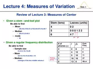 Lecture 4: Measures of Variation