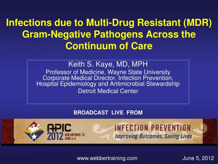 infections due to multi drug resistant mdr gram negative pathogens across the continuum of care