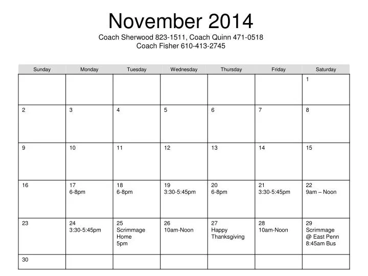 november 2014 coach sherwood 823 1511 coach quinn 471 0518 coach fisher 610 413 2745
