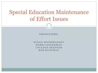 Special Education Maintenance of Effort Issues