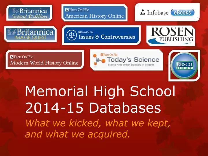 memorial high school 2014 15 databases