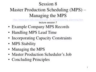 Example Company MPS Records Handling MPS Lead Time Incorporating Capacity Constraints