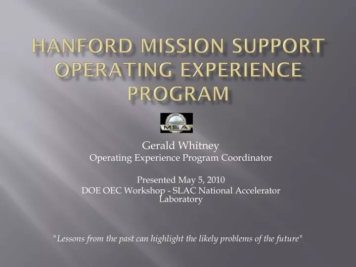 hanford mission support operating experience program
