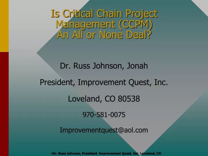 is critical chain project management ccpm an all or none deal
