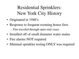 Residential Sprinklers: New York City History