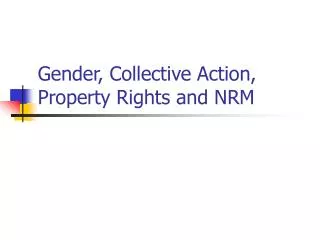 Gender, Collective Action, Property Rights and NRM