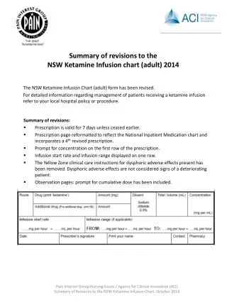 Summary of revisions to the NSW Ketamine Infusion chart (adult) 2014