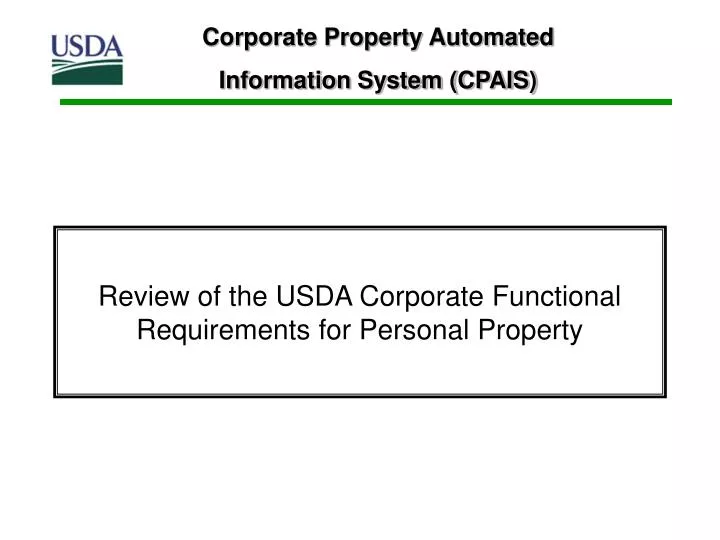 review of the usda corporate functional requirements for personal property
