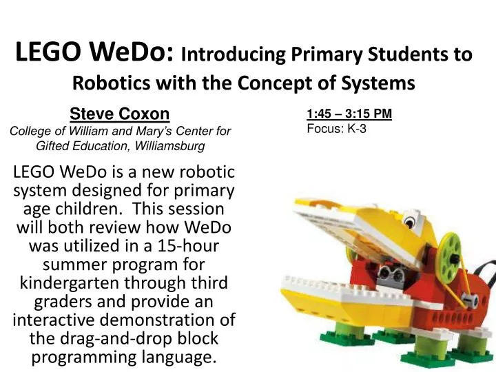 lego wedo introducing primary students to robotics with the concept of systems