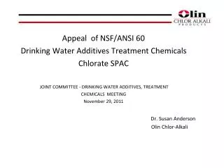 Appeal of NSF/ANSI 60 Drinking Water Additives Treatment Chemicals Chlorate SPAC