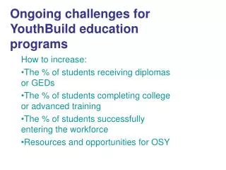 Ongoing challenges for YouthBuild education programs