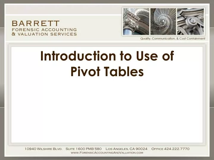 introduction to use of pivot tables