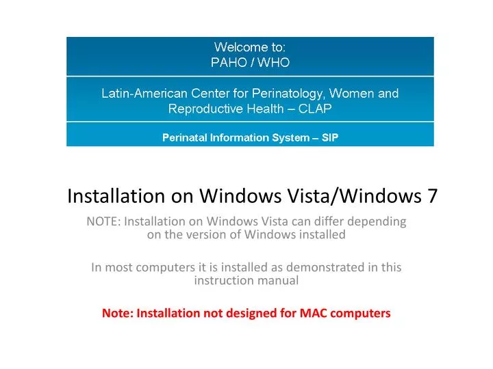 installation on windows vista windows 7