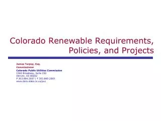 Colorado Renewable Requirements, Policies, and Projects