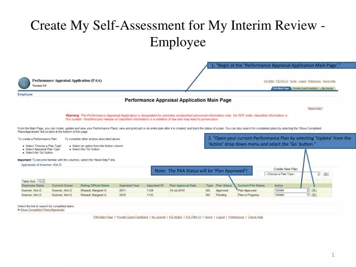 create my self assessment for my interim review employee