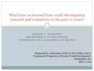 What have we learned from youth development research and evaluations in the past 10 years?