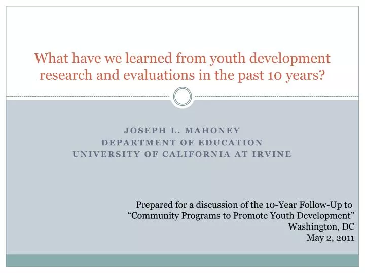 what have we learned from youth development research and evaluations in the past 10 years