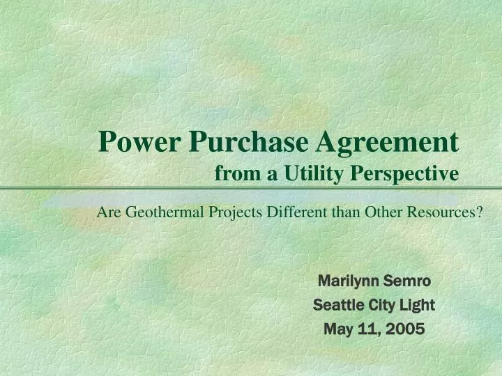 power purchase agreement from a utility perspective