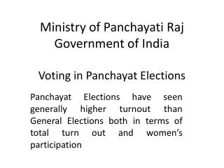 Ministry of Panchayati Raj Government of India Voting in Panchayat Elections