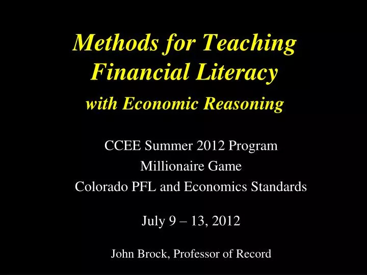 methods for teaching financial literacy with economic reasoning