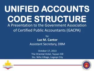 UNIFIED ACCOUNTS CODE STRUCTURE