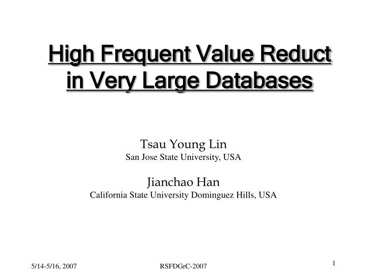 high frequent value reduct in very large databases