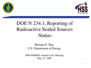DOE N 234.1, Reporting of Radioactive Sealed Sources -Status-