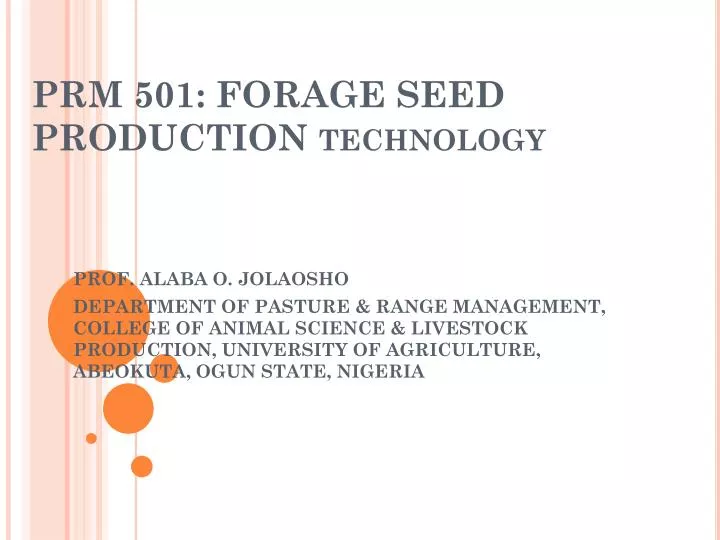 prm 501 forage seed production technology
