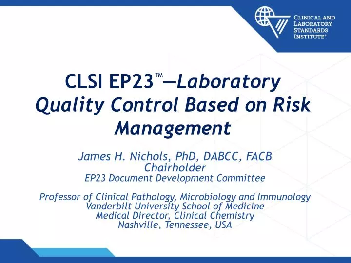 clsi ep23 laboratory quality control based on risk management
