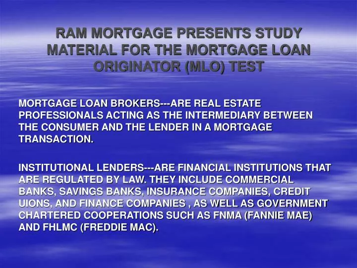 ram mortgage presents study material for the mortgage loan originator mlo test