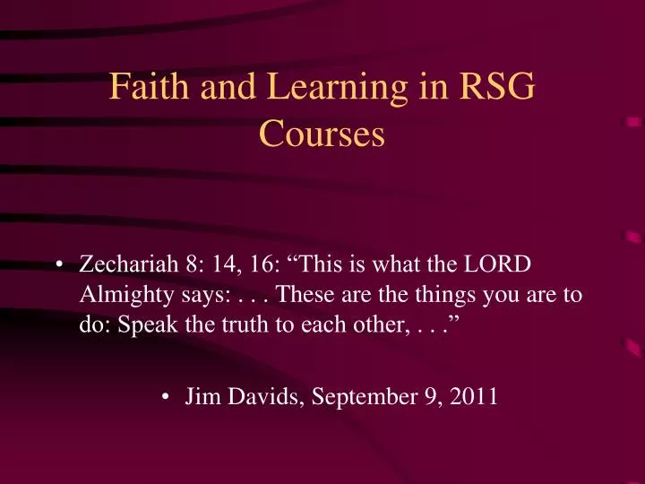 faith and learning in rsg courses