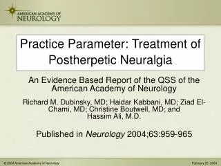 Practice Parameter: Treatment of Postherpetic Neuralgia