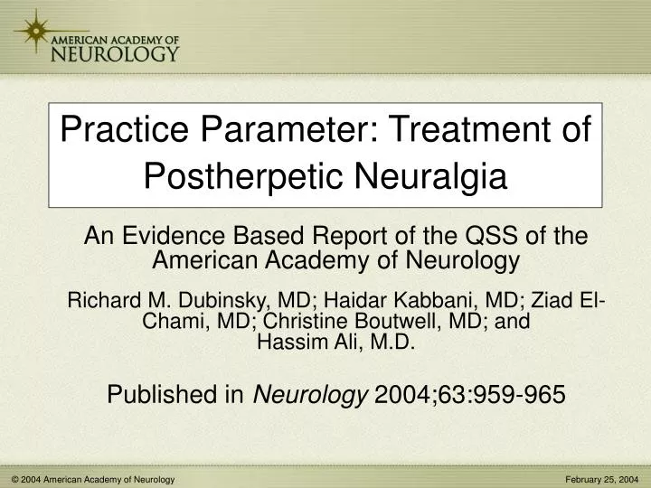 practice parameter treatment of postherpetic neuralgia