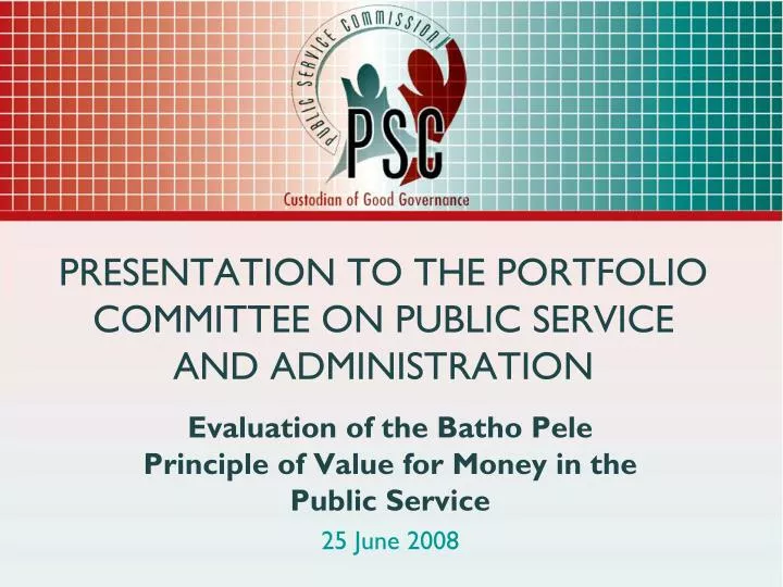 presentation to the portfolio committee on public service and administration