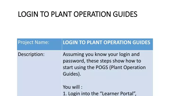 login to plant operation guides