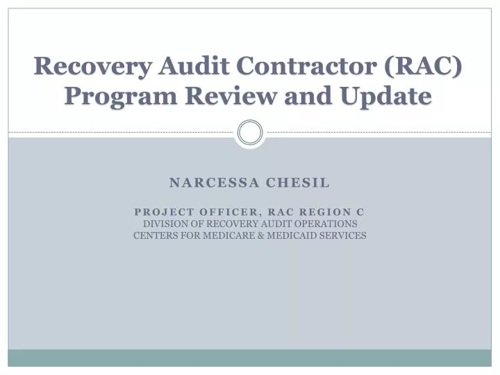 recovery audit contractor rac program review and update