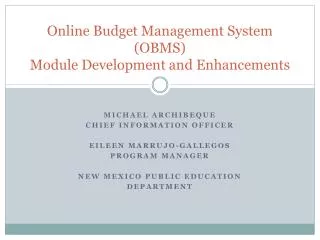 Online Budget Management System (OBMS) Module Development and Enhancements