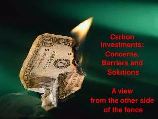 Carbon Investments: Concerns, Barriers and Solutions A view from the other side of the fence