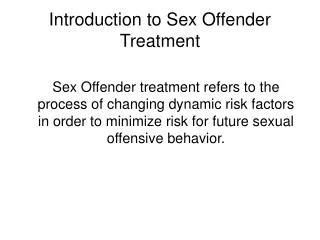 Introduction to Sex Offender Treatment