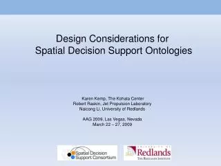 Design Considerations for Spatial Decision Support Ontologies Karen Kemp, The Kohala Center