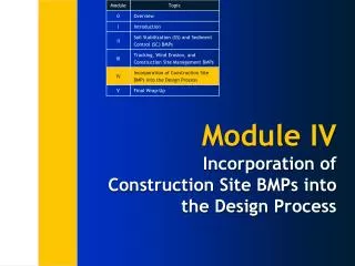 Module IV Incorporation of Construction Site BMPs into the Design Process
