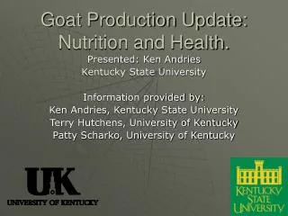 Goat Production Update: Nutrition and Health.
