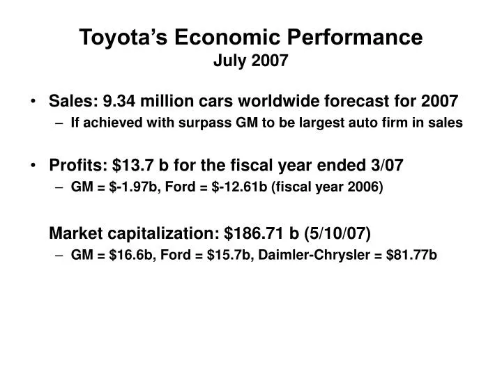 toyota s economic performance july 2007