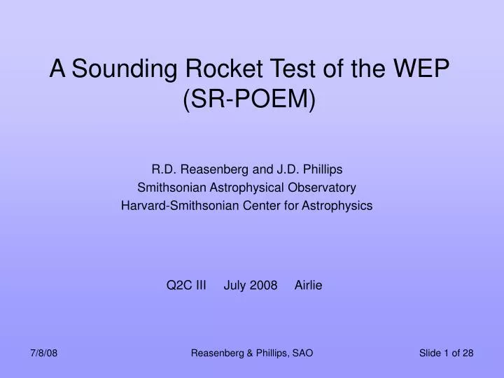 a sounding rocket test of the wep sr poem