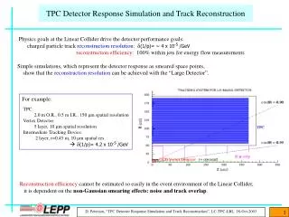 TPC Detector Response Simulation and Track Reconstruction
