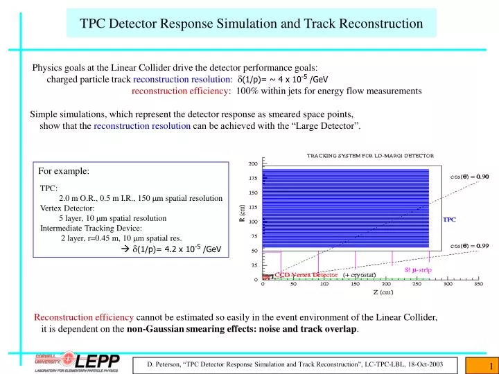 tpc detector response simulation and track reconstruction
