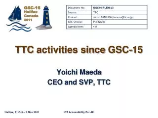 TTC activities since GSC -15