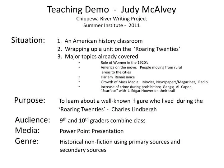 teaching demo judy mcalvey chippewa river writing project summer institute 2011
