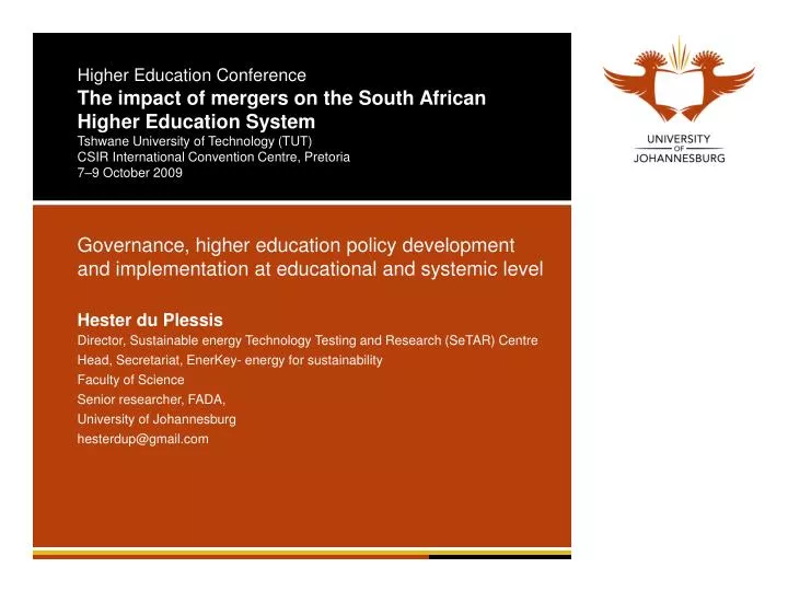 governance higher education policy development and implementation at educational and systemic level