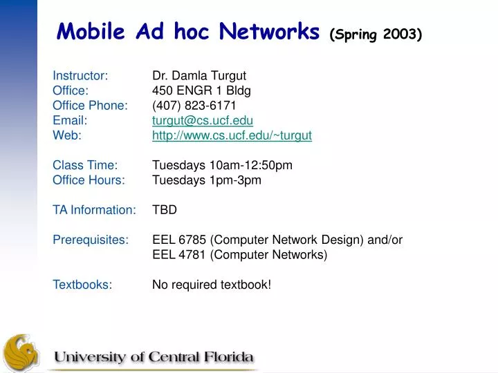 mobile ad hoc networks spring 2003